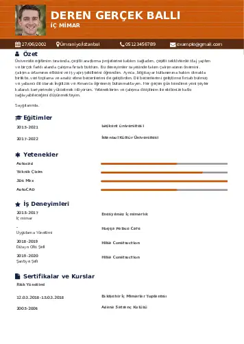 İç Mimar Cv Örnekleri cv indir